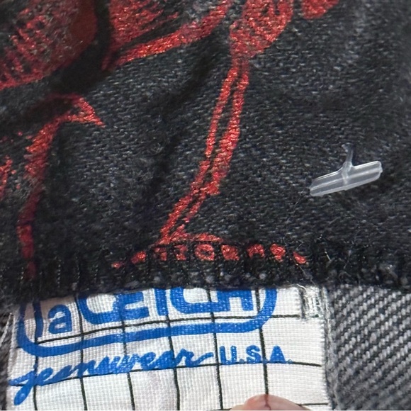 1980’s Vintage La Cetch Red Floral Black Pants Size 7 100% Cotton EUC - Picture 3 of 5